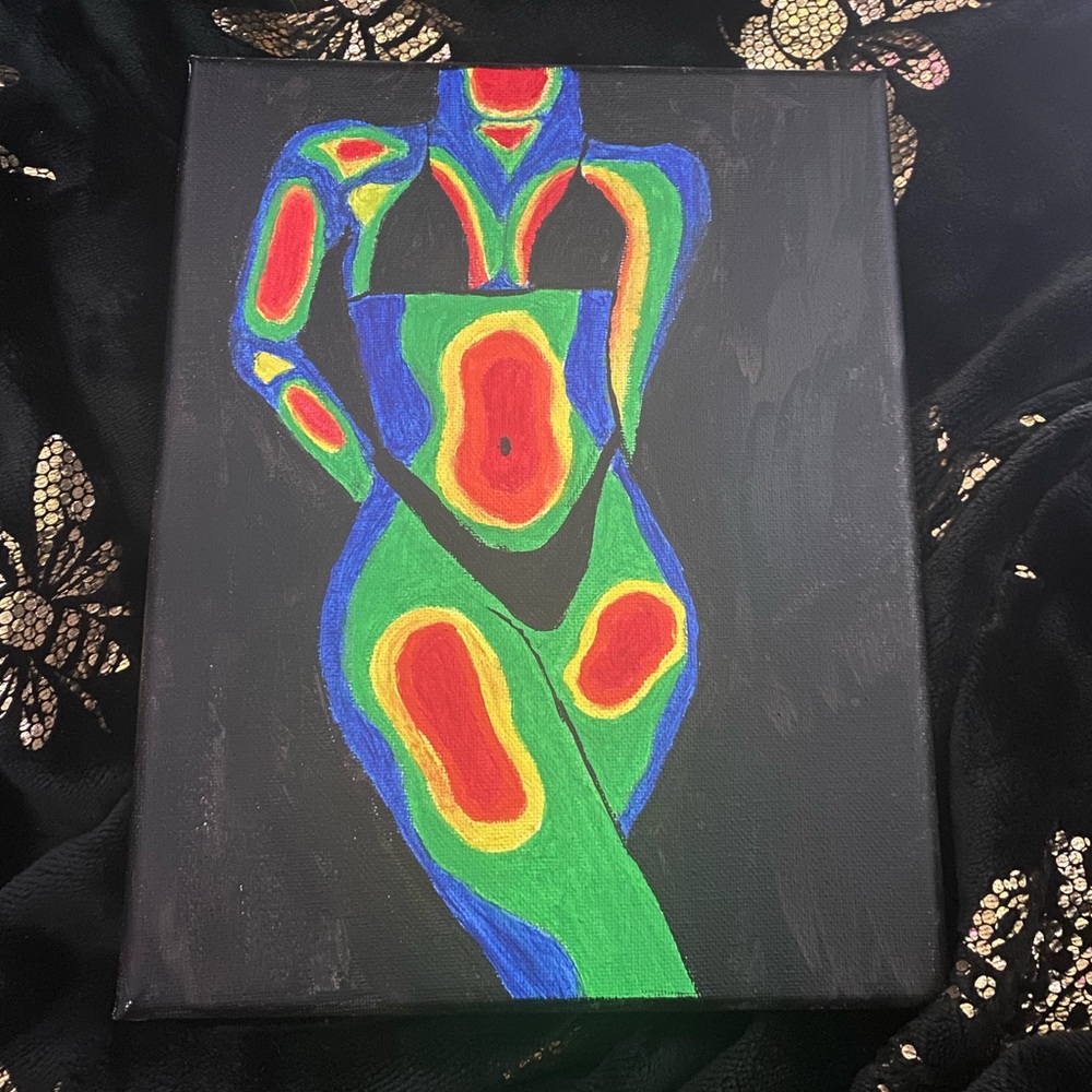 Red and Green Abstract Painting with Vibrant Energy